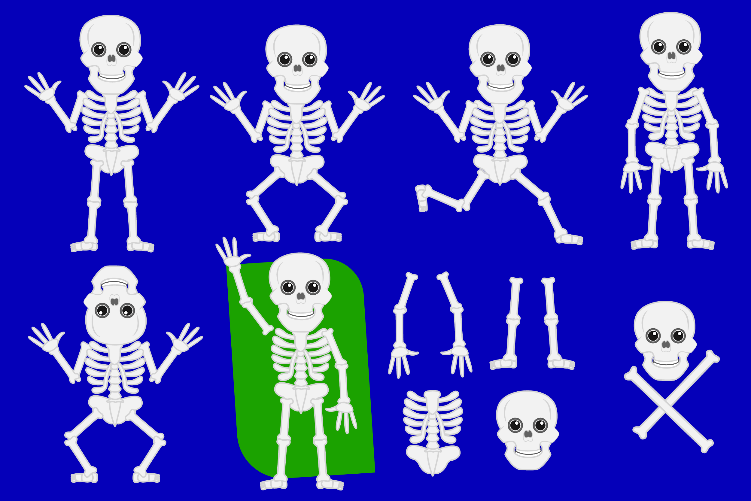 Cartoon Skeleton PNG and Vector Set