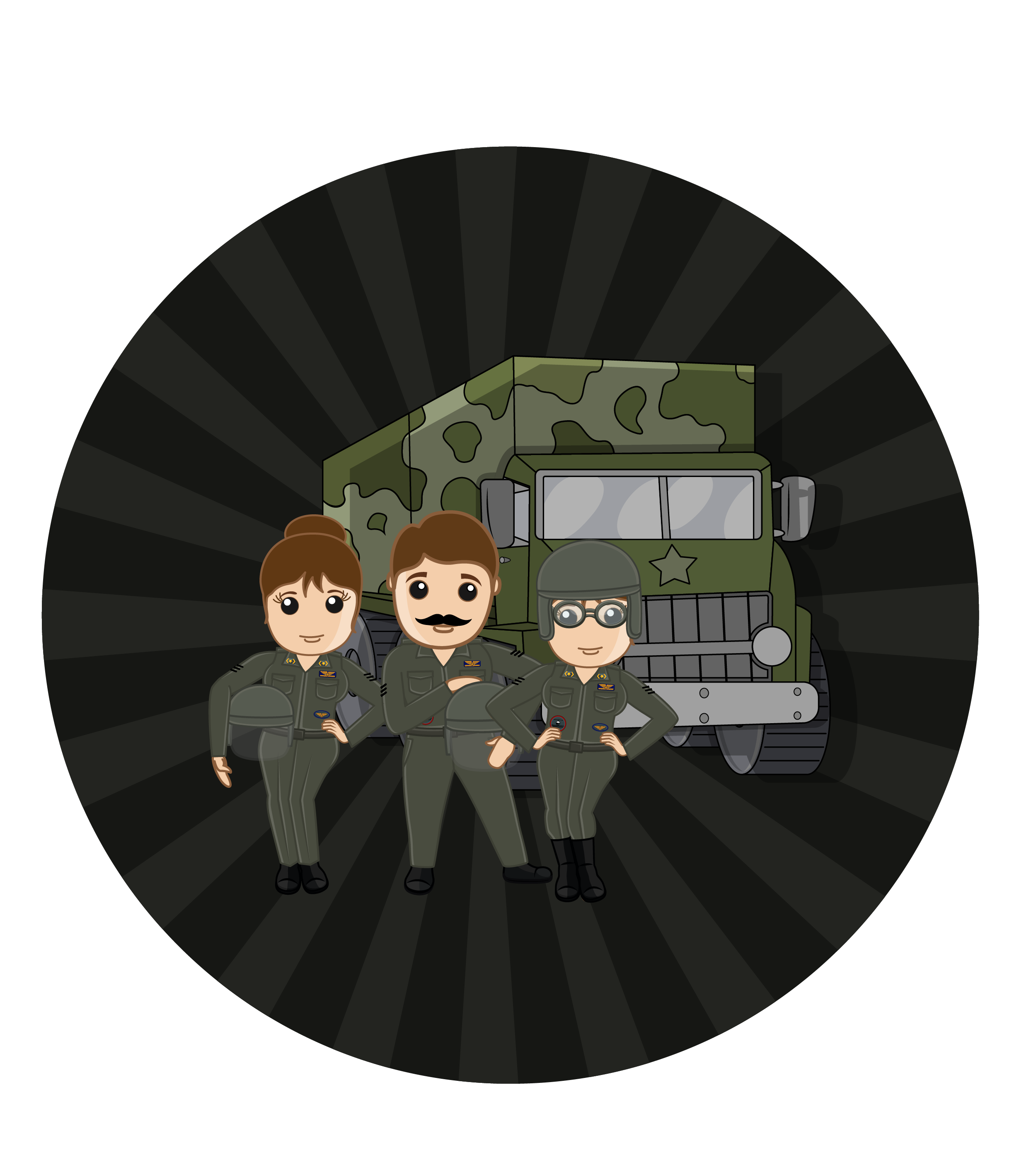 Officer Characters Military Drivers Military Transport Truck Vehicle Cartoon Colleagues PNG Clipart
